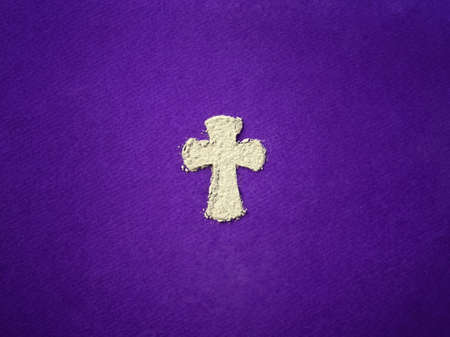 Ash Wednesday, Lent Season and Holy Week concept. A Christian Holy cross shape on background of scattered ashes.の素材 [FY310141507977]