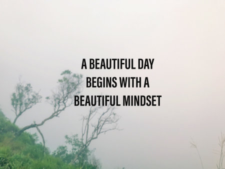 Motivational and inspirational wording. A beautiful day begins with a beautiful mindset. Written on blurred styled background.の写真素材