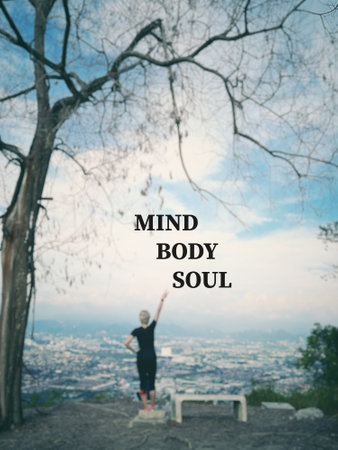Holistic and health concept. Mind, Body, Soul written on blurred styled background.の写真素材