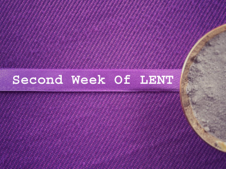 Christianity concept about Ash Wednesday, Good Friday, Lent Season and Holy Week. Second Week Of LENT written on a purple ribbon. With blurred style background.の写真素材