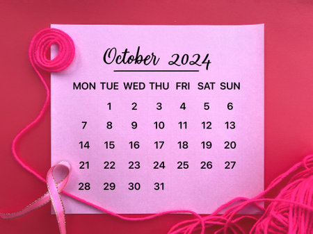 Month, time and calendar concept. Calendar for month of OCTOBER 2024. On blurred styled background.の写真素材