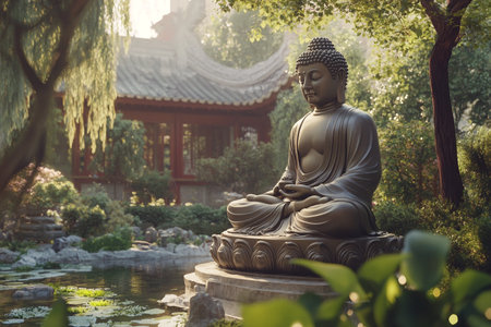Buddha statue in the garden of chinese temple.の素材