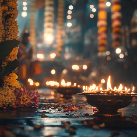 Puja candle at the templeの素材