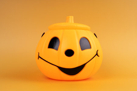 Halloween pumpkin on orange backgroundの写真素材