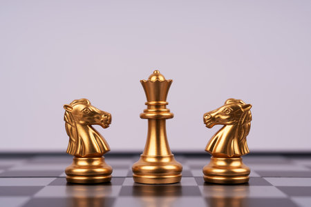 Chess pieces on game board. Business concept, leader & success.の写真素材
