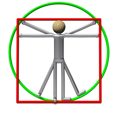 The slim Vitruvian Man in rectangle and circleの写真素材