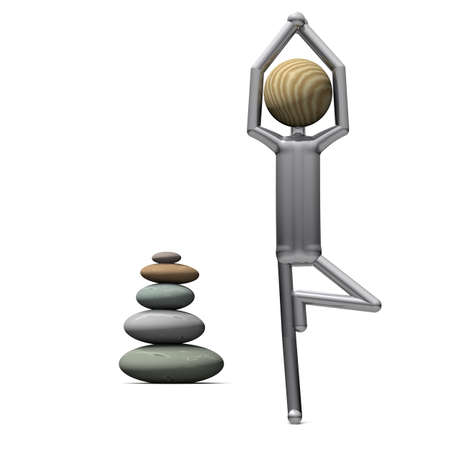 yoga poistion tree pose with stone-towerの写真素材