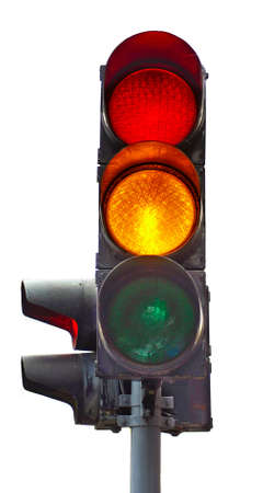 Isolated image of traffic lights on a white backgroundの写真素材