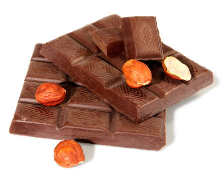 Isolated image of chocolate and nuts on a white backgroundの写真素材