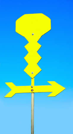 image of the yellow arrow on a blue backgroundの写真素材
