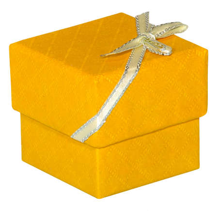 Isolated image of yellow gift boxes on a white backgroundの写真素材