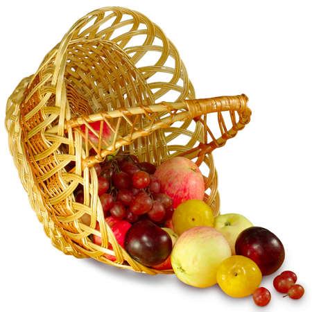 Isolated image of fruit and baskets on a white backgroundの写真素材