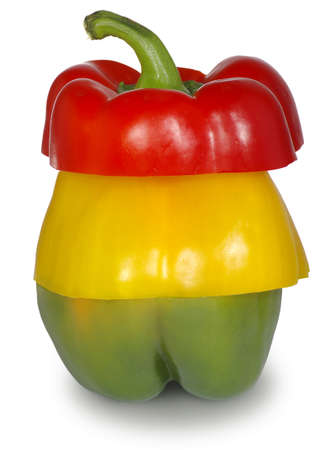 Isolated image sliced ??peppers on a white backgroundの写真素材