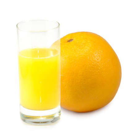 Isolated image of a glass of juice and madarinの写真素材