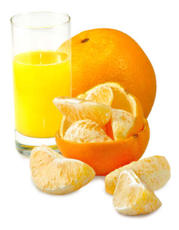 Isolated image of a glass of juice and madarinの写真素材