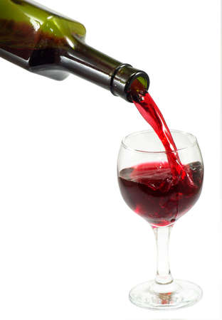 Isolated image of a bottle with wine and a wineglass on a white backgroundの写真素材
