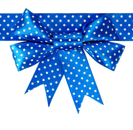 Image of a beautiful holiday blue bow and ribbon on white backgroundの写真素材