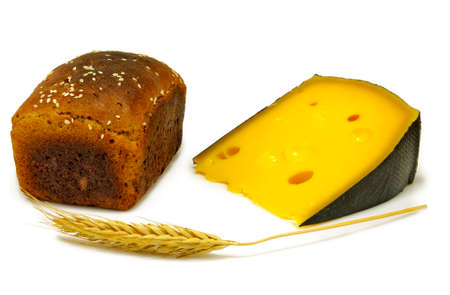 Isolated image of bread, wheat and cheese on white backgroundの写真素材