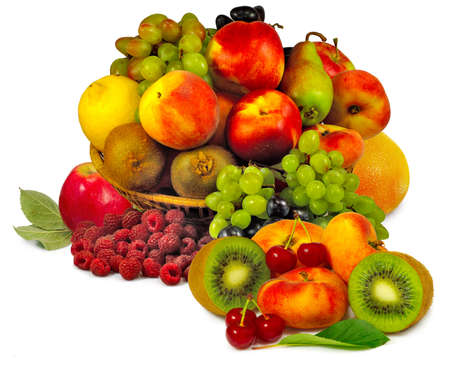 Strawberry, Kiwi, pear,  Apple on whiteの写真素材