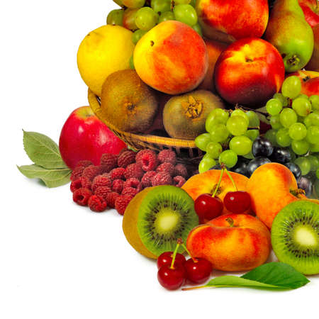 Strawberry, Kiwi, pear,  Apple on whiteの写真素材