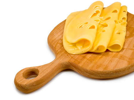 Isolated image of delicious cheese on a wooden board closeupの写真素材
