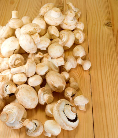 mushrooms champignon on the table closeupの写真素材