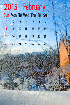 2015 Calendar.February.  Image of hoarfrost on glassの写真素材