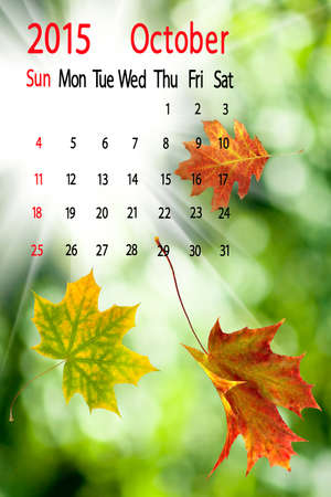 2015 Calendar. October. Image of falling leavesの写真素材