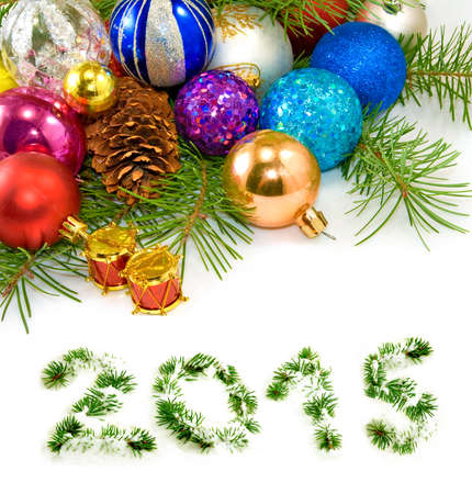Isolated image of many of Christmas tree decorations on a white background closeupの写真素材