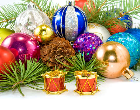 Isolated image of a different Christmas decorations on a white background closeupの写真素材