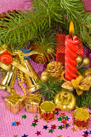 image of candles and different Christmas decorationsの写真素材