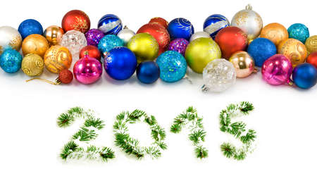Isolated image of many Christmas tree decorations closeupの写真素材