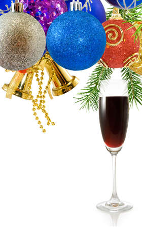 Isolated image of glass of wine and Christmas decoration closeupの写真素材