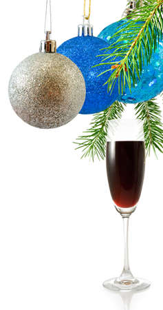 Isolated image of glass of wine and Christmas decoration closeupの写真素材