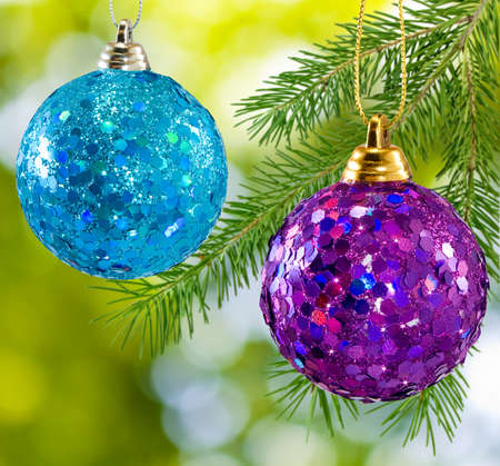 image of two beautiful Christmas balls closeupの写真素材