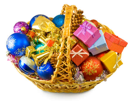 Isolated image baskets with Christmas decorationsの写真素材