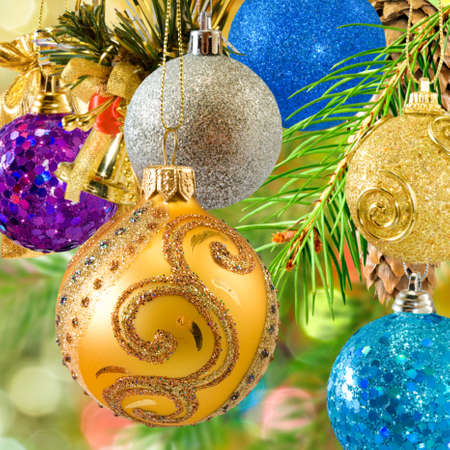 many colorful Christmas decorations closeupの写真素材