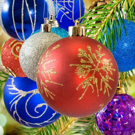 beautiful colorful Christmas decorations closeupの写真素材