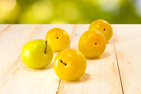 ripe plums on a green background closeupの写真素材