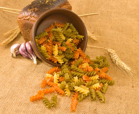 image of pasta, bread, garlic and wheat closeupの写真素材