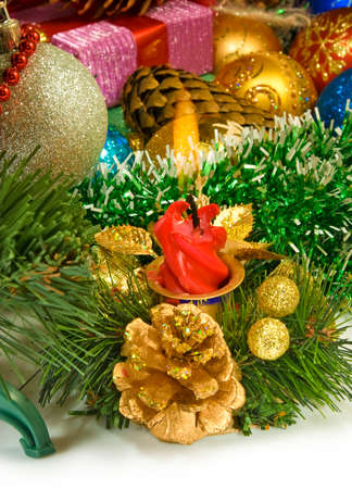 Christmas decoration on white backgroundの写真素材
