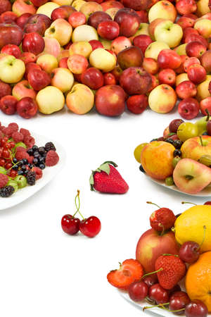 image of different fruits closeup on white backgroundの写真素材