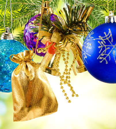 beautiful Christmas decorations on a green backgroundの写真素材