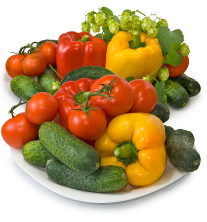 many fresh vegetables on a plateの写真素材