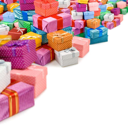 image of many of gift boxes on white backgroundの写真素材