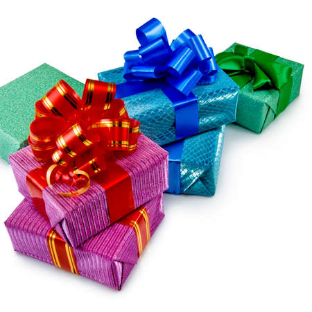 image of many gift boxes on white backgroundの写真素材