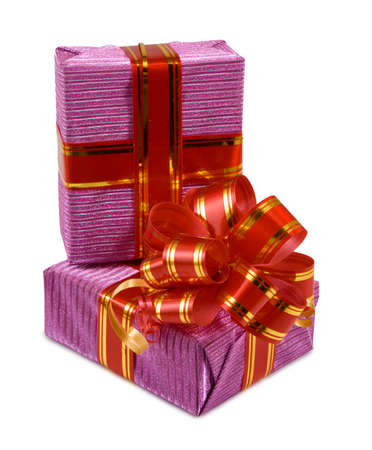 Isolated image of two gift boxes on a white backgroundの写真素材