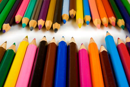 Isolated image of colored pencils on white background closeupの写真素材