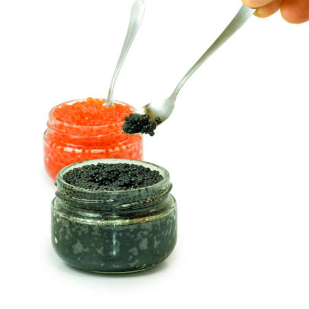 Isolated image of jars red and black caviarの写真素材