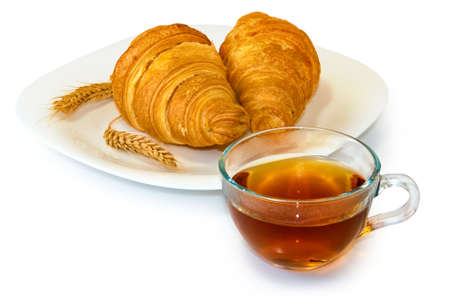 Isolated image of a tea and a bagel closeupの写真素材
